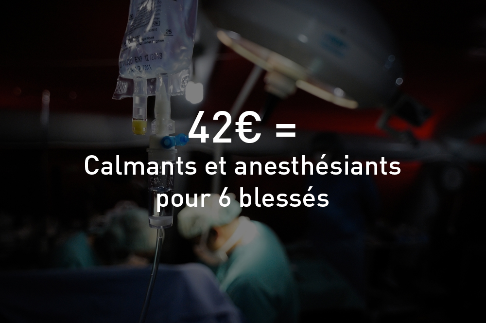 42 euros = Calmants et anesthésiants pour 6 blessés 