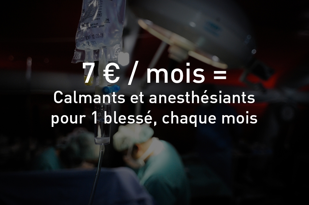 7€ / mois = Calmants et anesthésiants pour 1 blessé, chaque mois