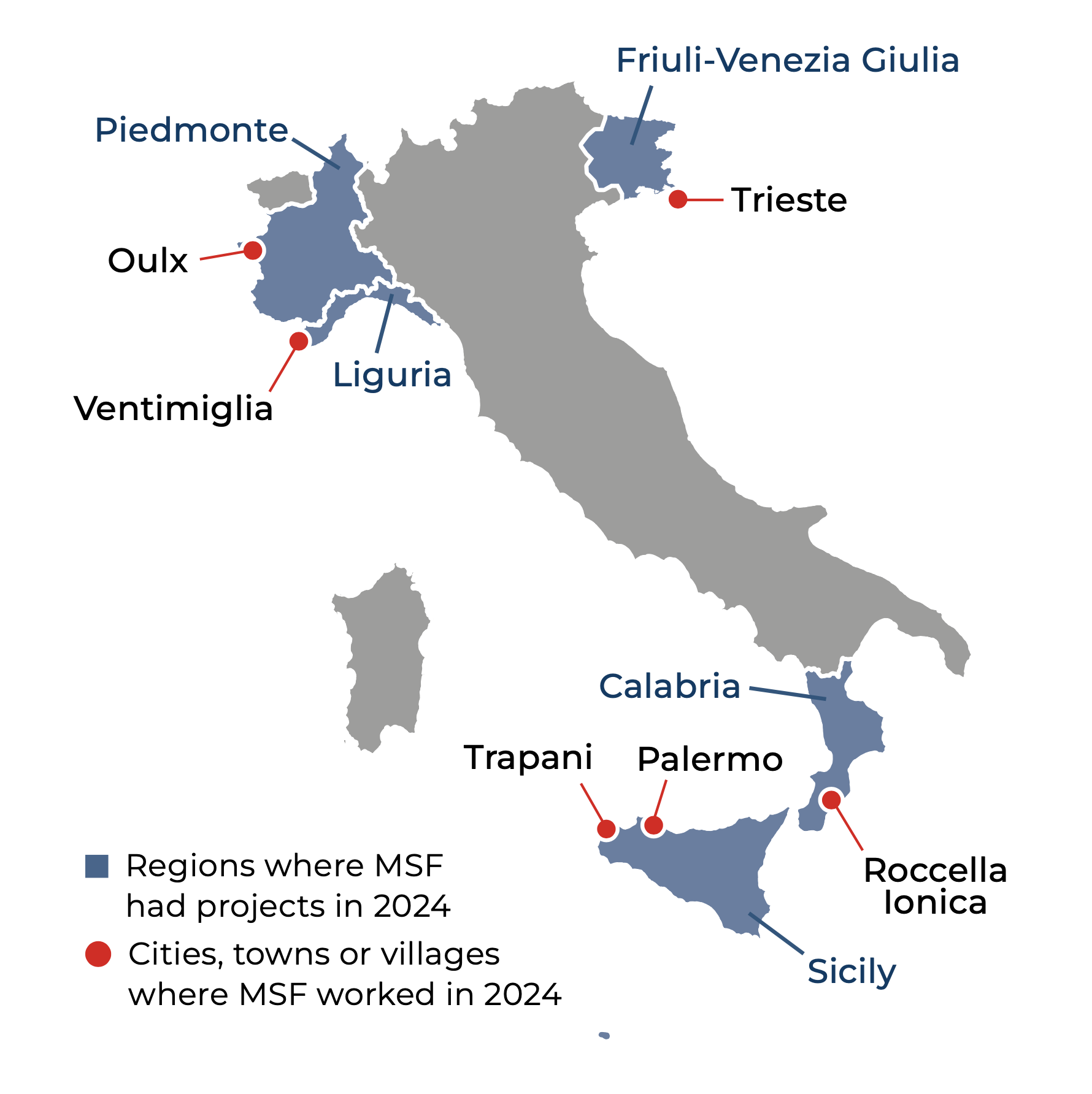 map of MSF activities in ITaly