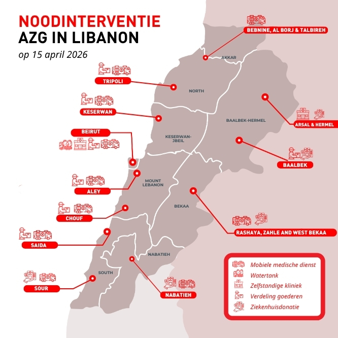 kaart van activiteiten in Libanon