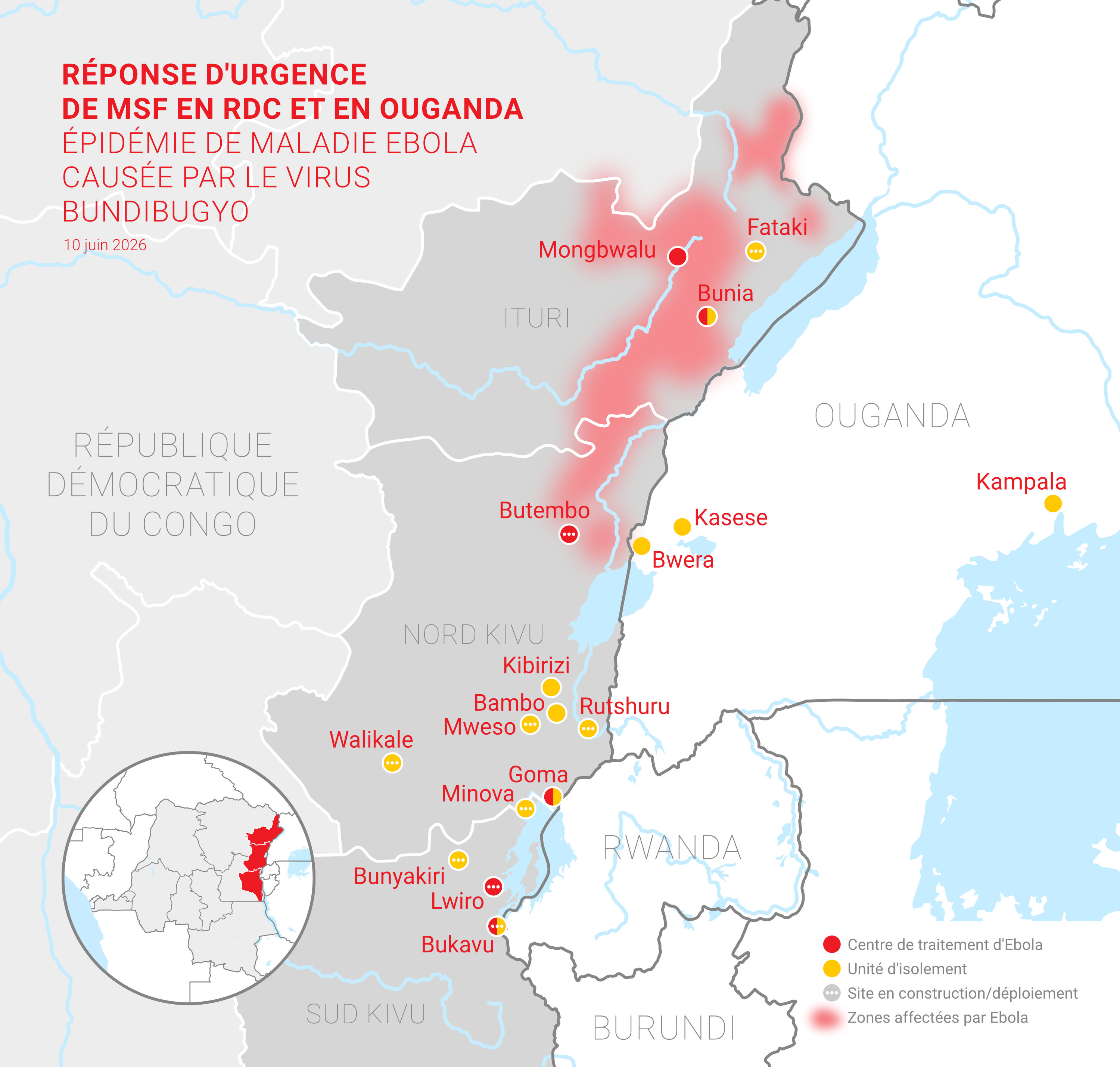 Carte activités Ebola MSF en Ouganda et RDC