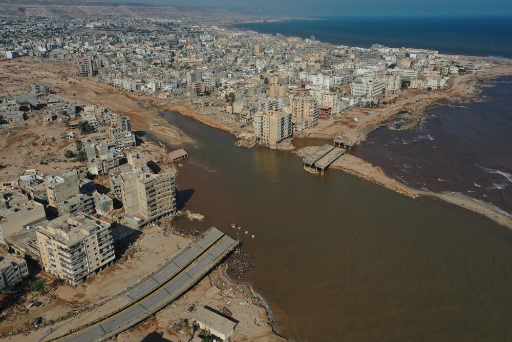 Vue aérienne de la dévastation après les inondations en Libye