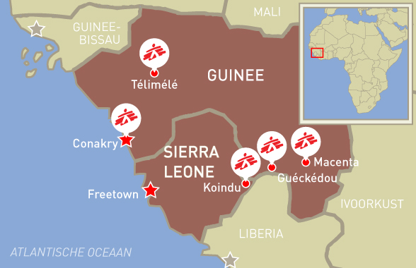 kaart artsen zonder grenzen ebola in guinee sierra leone