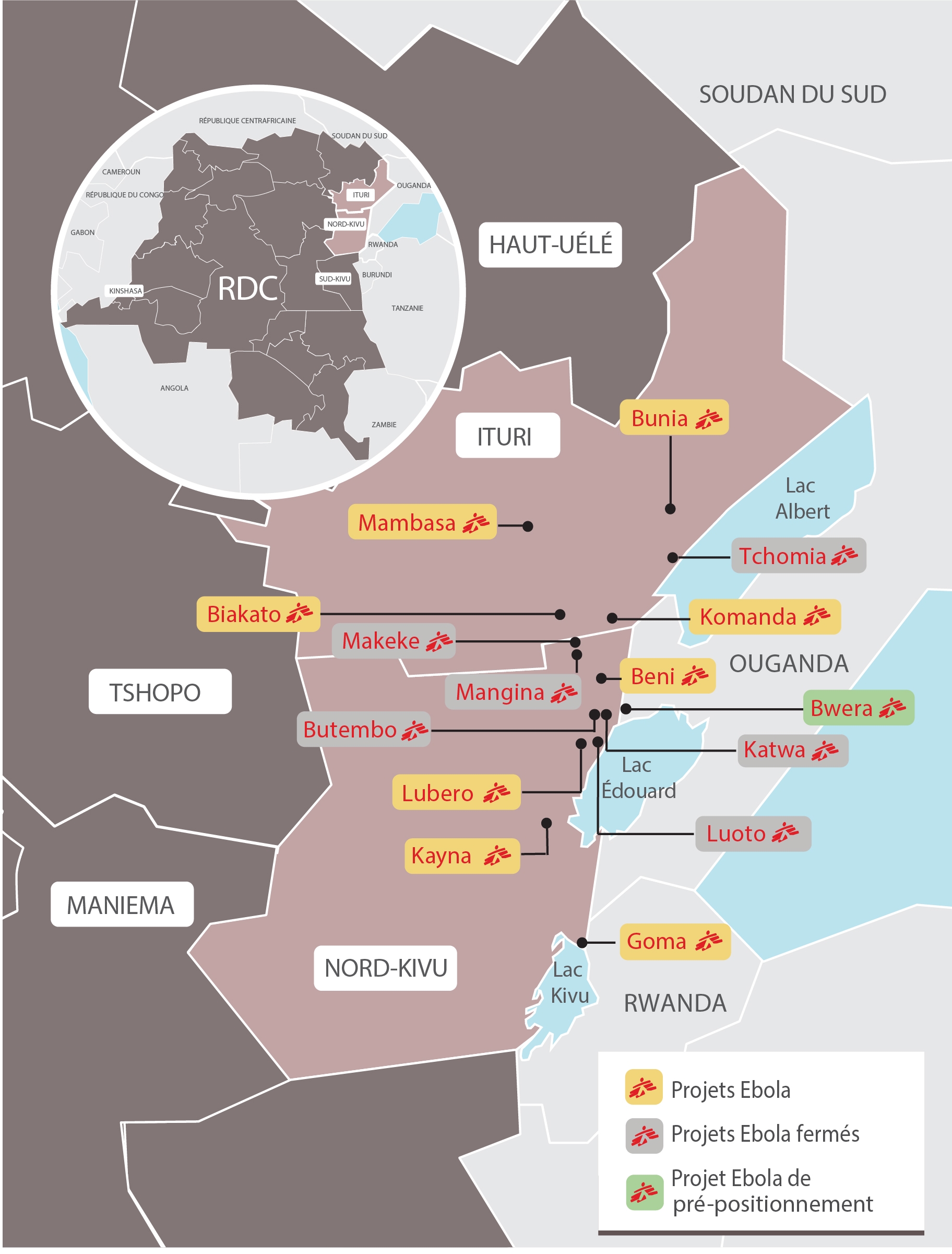 carte des projets de MSF en RDC