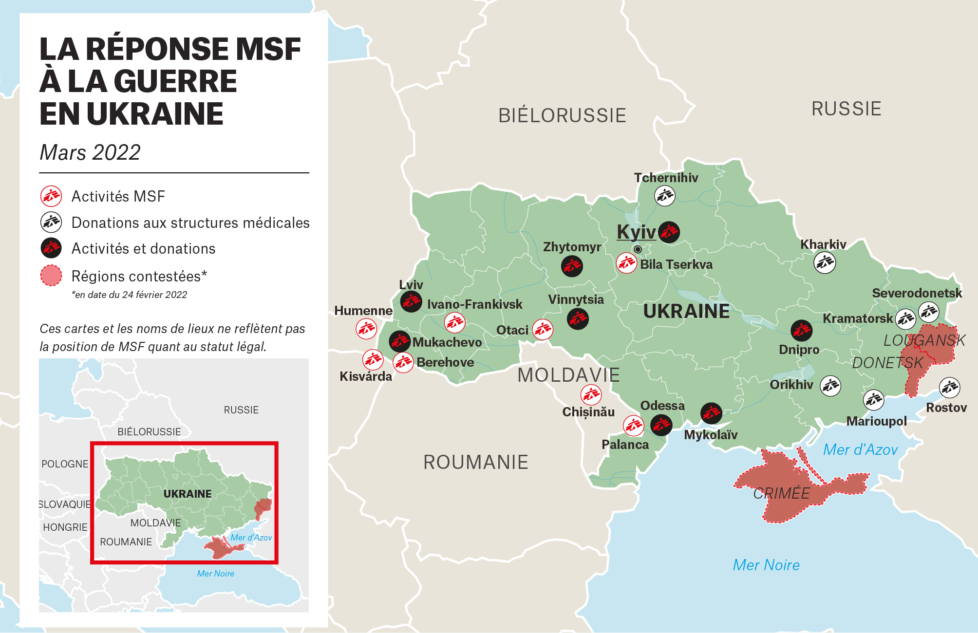 Carte des activités de MSF en Ukraine © MSF/Jorge Montoya