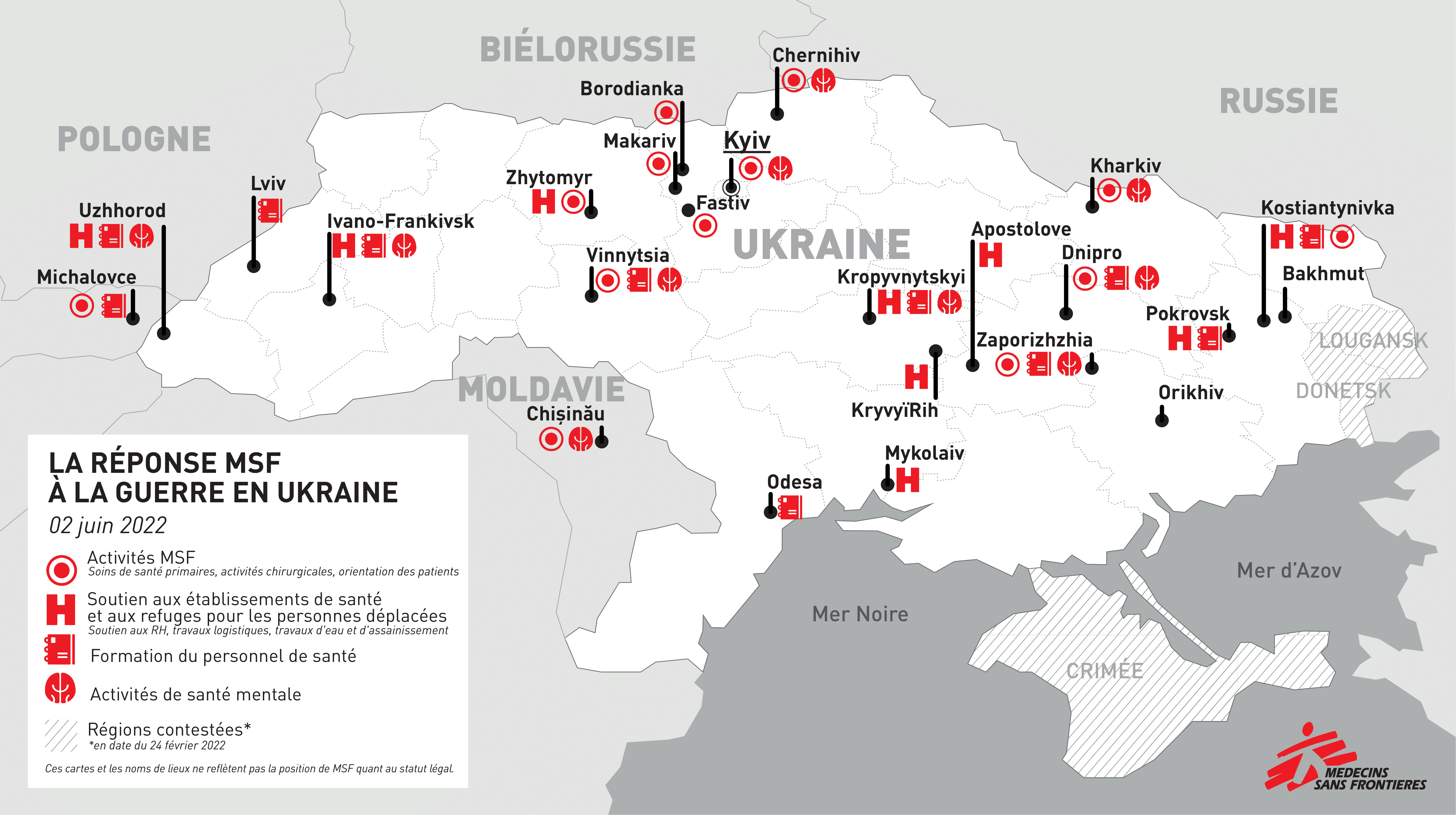 Carte des activités de MSF en Ukraine