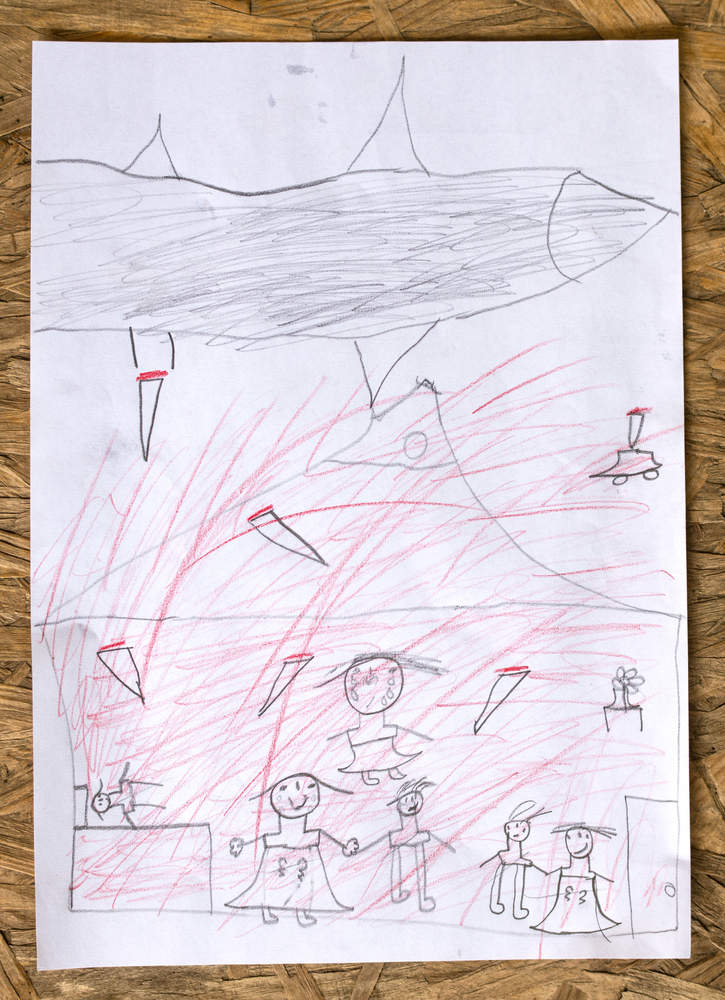 kindertekening uit moria over de situatie in het thuisland