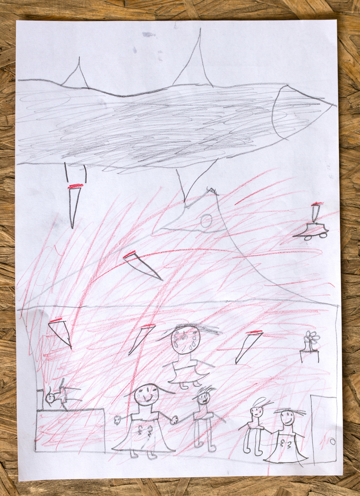 Un dessin d'enfant montre la violence dans son pays d'origine. 