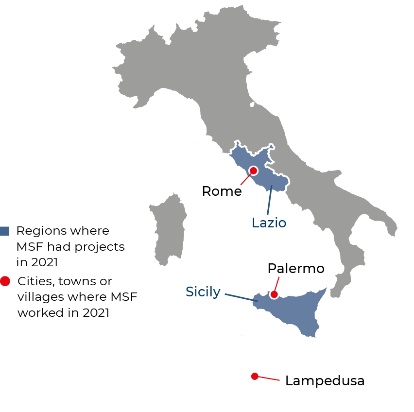 Carte des projets de MSF en Italie