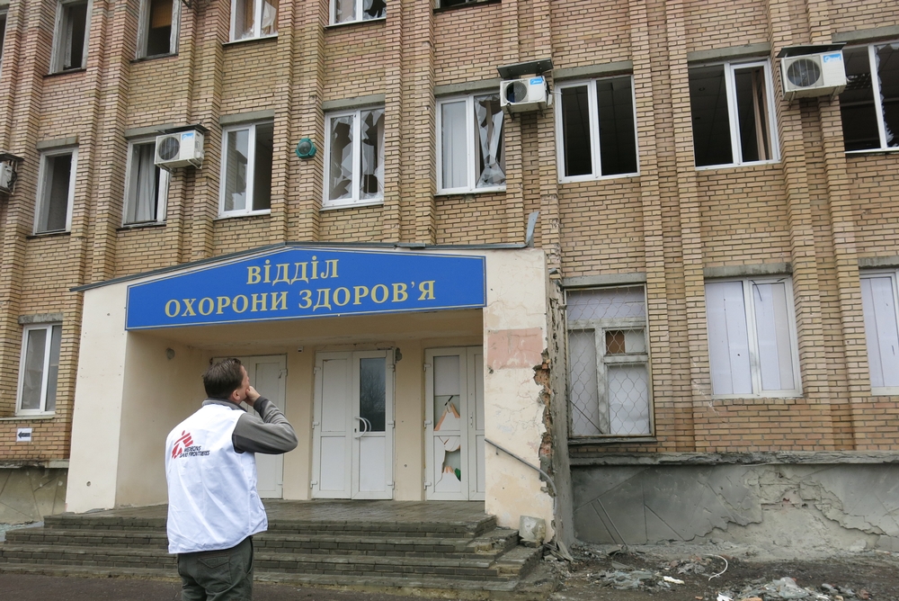 Ziekenhuis Marinka, 35 KM ver van Donesk, werd eind Januari gebombardeerd  ©Hugues Robert/MSF