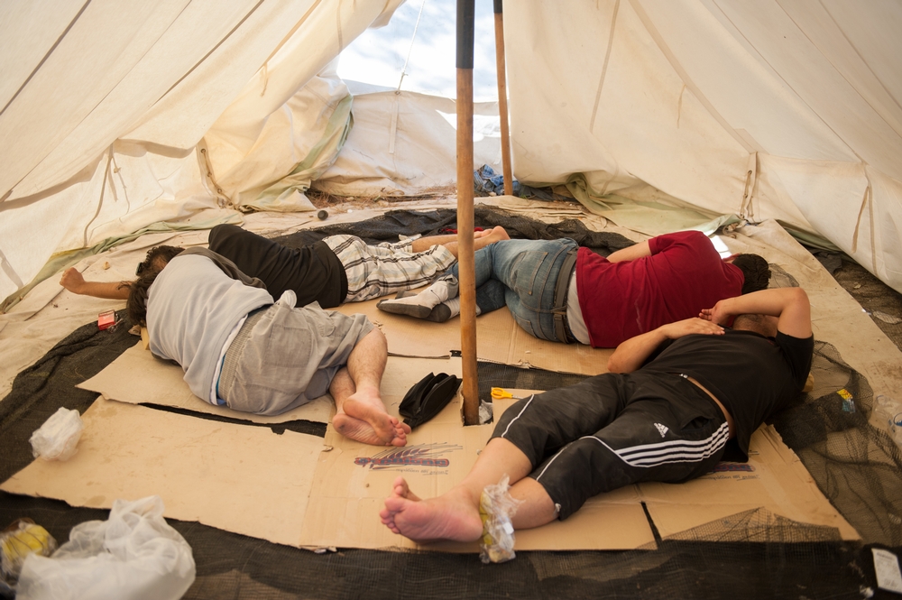 Mohammed, Tarik, Ahmed en Abbas uit Syrië zijn pas toegekomen in Moria-kamp. © Georgios Makkas/AZG