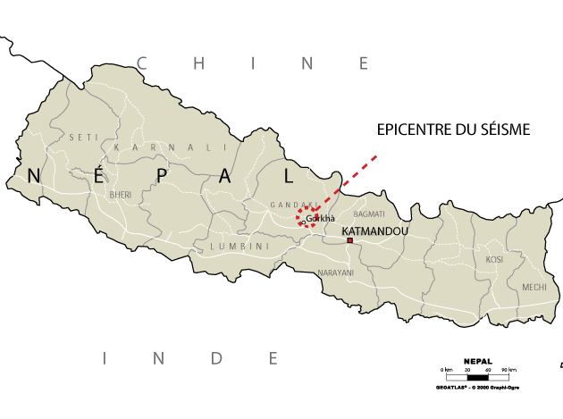 Népal carte tremblement de terre
