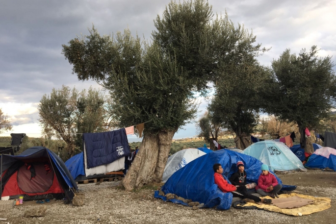 Tentes d'été installées dans le camp de Moria en Grèce.
