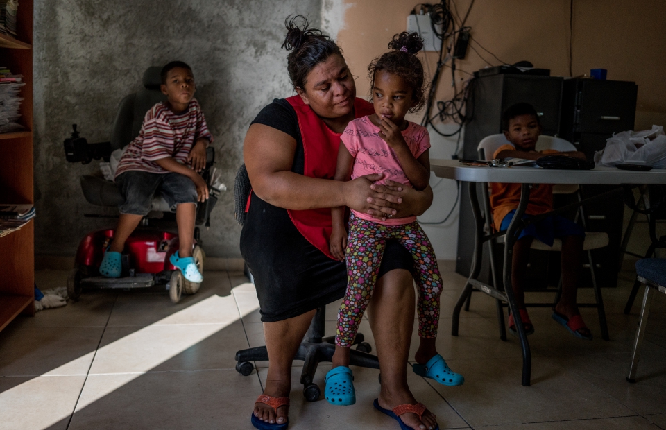 Piedad et ses enfants dans le centre pour migrants de Senda de Vida à Reynosa, au Mexique. 