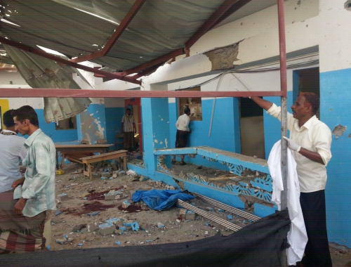 l'hôpital de Abs après sa destruction le 15 août dernier. © MSF. Yémen, 2016.