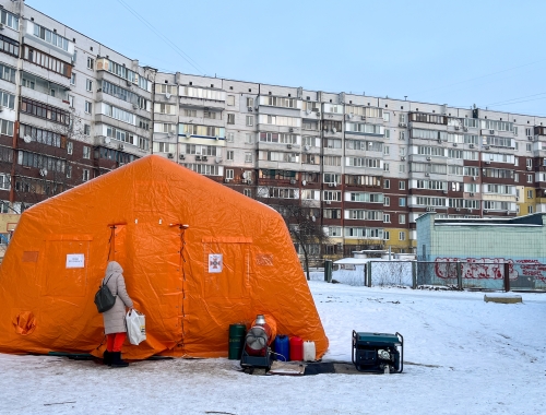 Tent in one of the districts in Kyiv.
