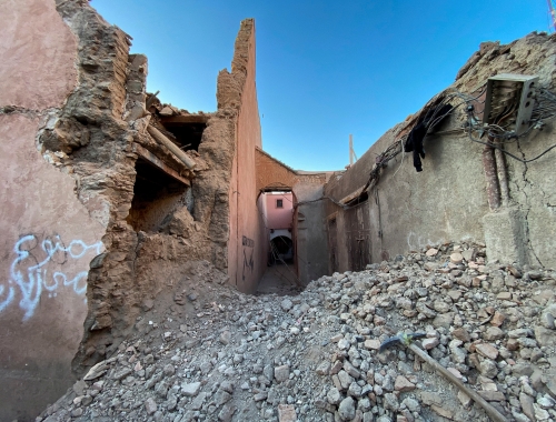 Vue générale des dégâts dans la ville historique de Marrakech, suite à un puissant tremblement de terre au Maroc, le 9 septembre 2023. REUTERS/Abdelhak Balhaki
