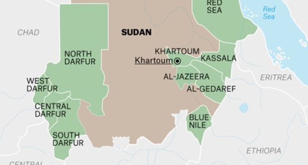 Kaartje van AZG aanwezigheid in Soedan